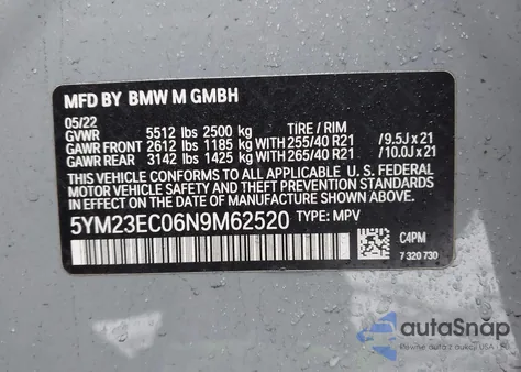 2022 BMW X4 M z USA, uszkodzony, nr VIN 5YM23EC06N9M62520